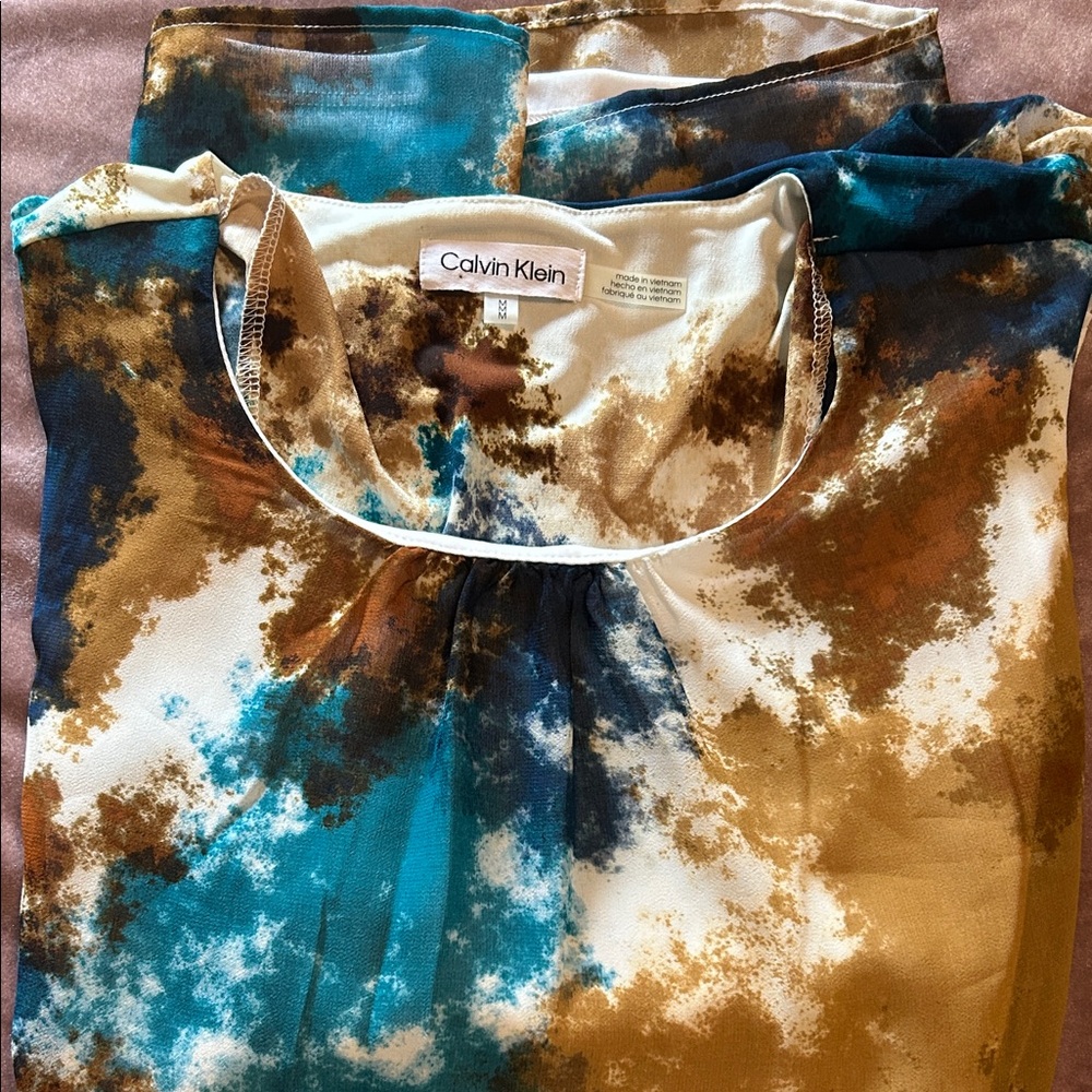 Calvin Klein Blue and Brown Patterned Top